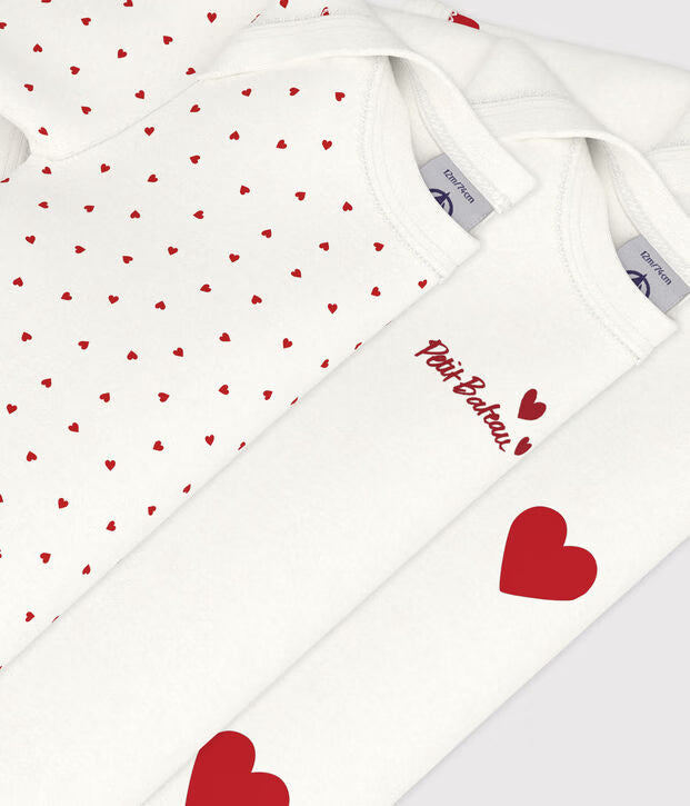 Set di body a maniche corte in cotone per neonati con cuori rossi