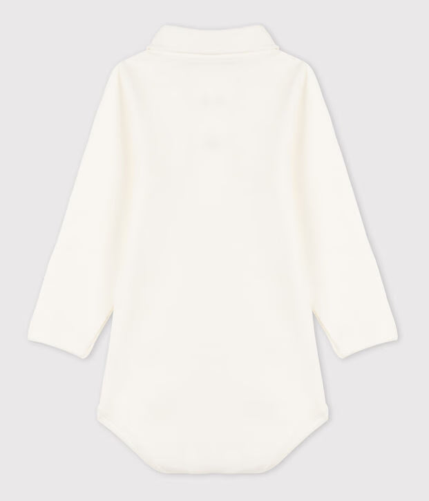 Body con colletto a polo in cotone tinta unita neonata