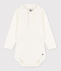 Body con colletto a polo in cotone tinta unita neonata