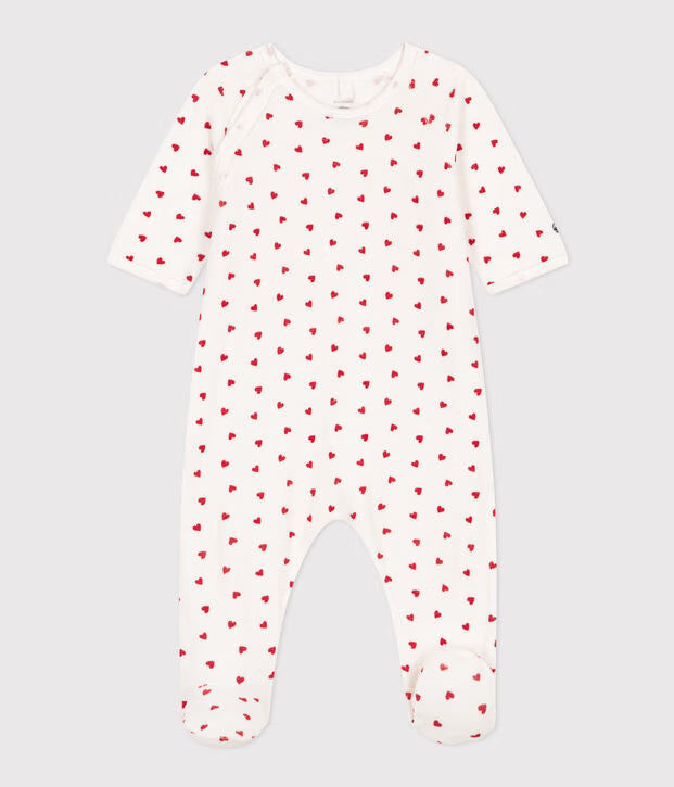 Tutina unisex per neonato in velluto/ciniglia con stampa a cuoricini