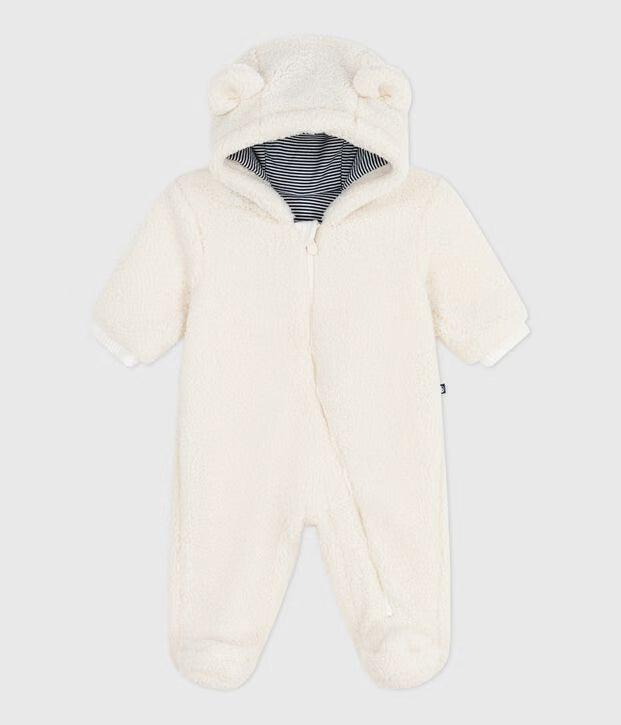 Tuta imbottita unisex per neonato in sherpa tinta unita con orecchie