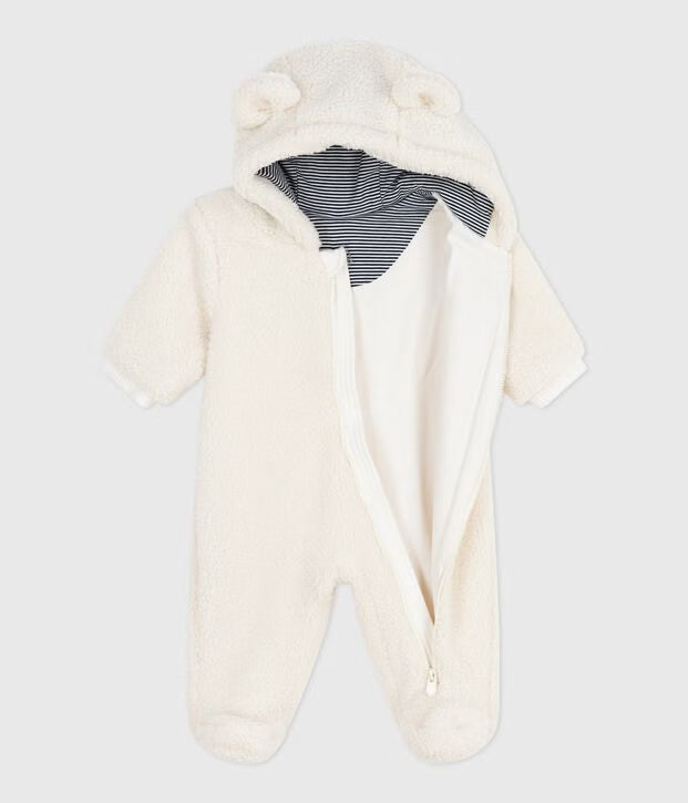 Tuta imbottita unisex per neonato in sherpa tinta unita con orecchie