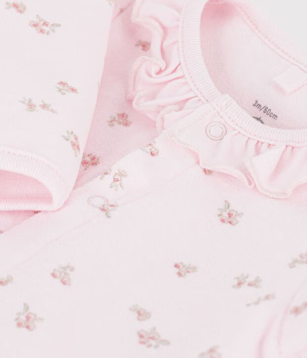 Pigiama in ciniglia con colletto e stampa a fiori neonata