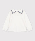 Blusa con colletto e maniche lunghe in cotone tinta unita bambina