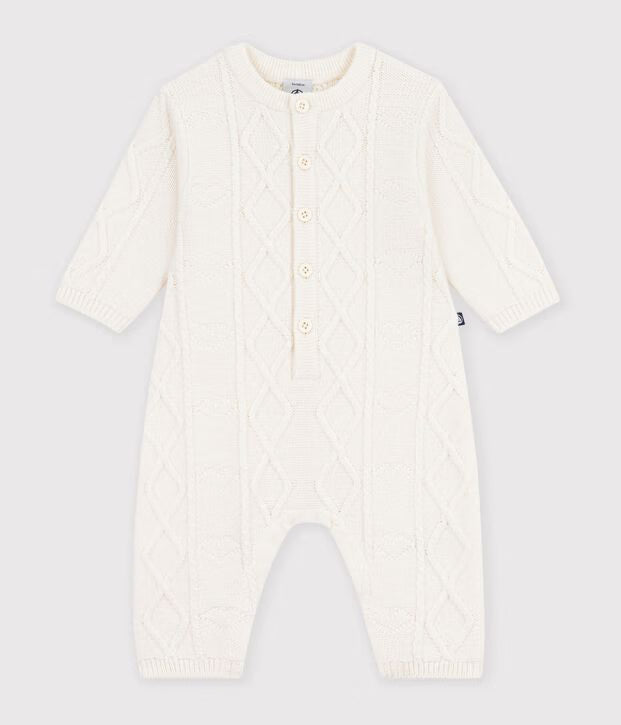 Tutina in maglia di misto lana e cotone tinta unita neonato