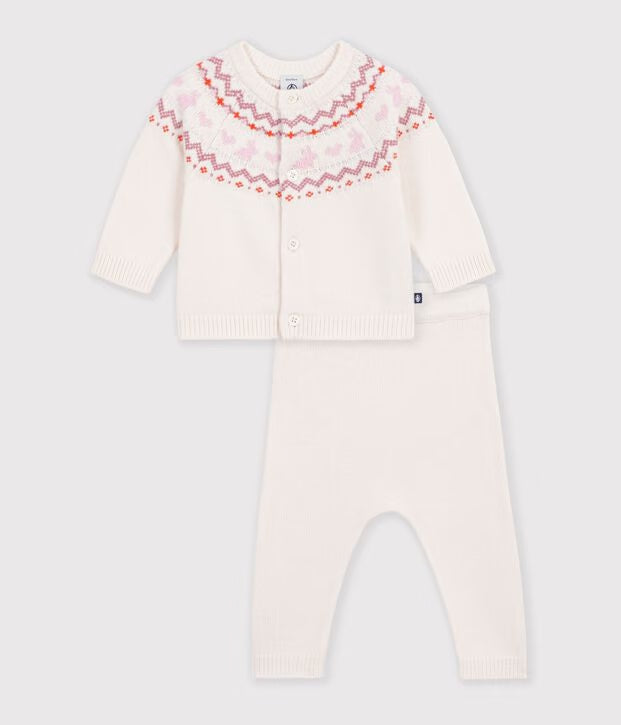Completo in maglia jacquard fantasia neonato