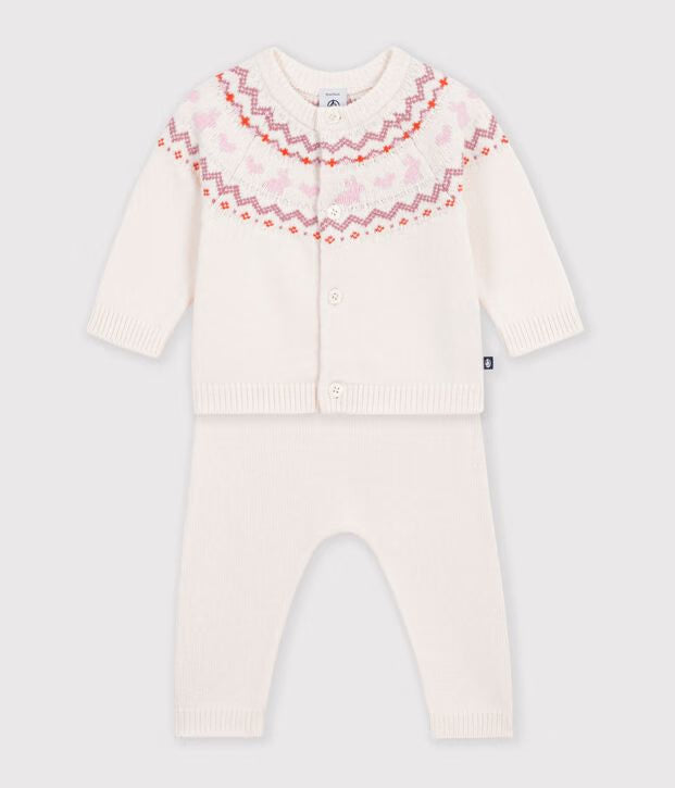 Completo in maglia jacquard fantasia neonato