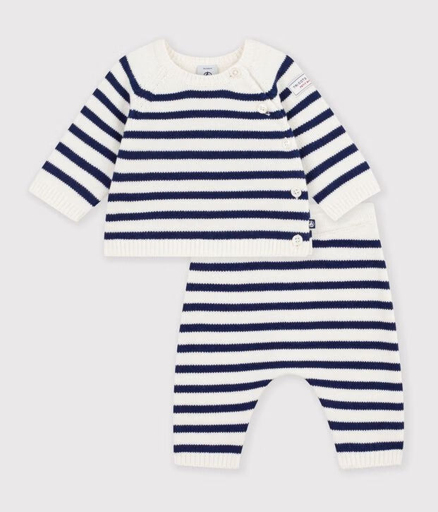 Completo in maglia a righe neonato
