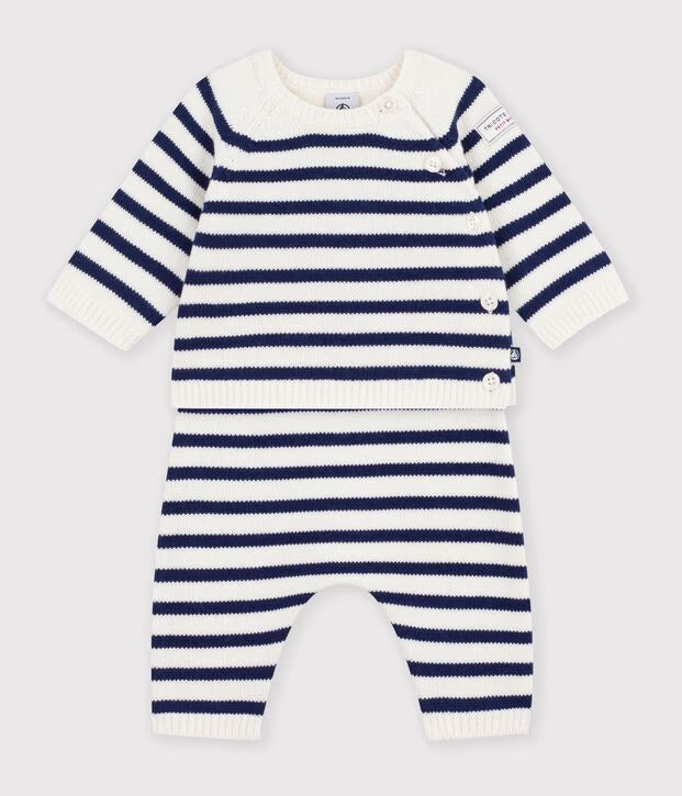 Completo in maglia a righe neonato