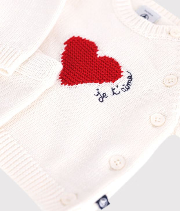 Completo in maglia jacquard con cuore neonato