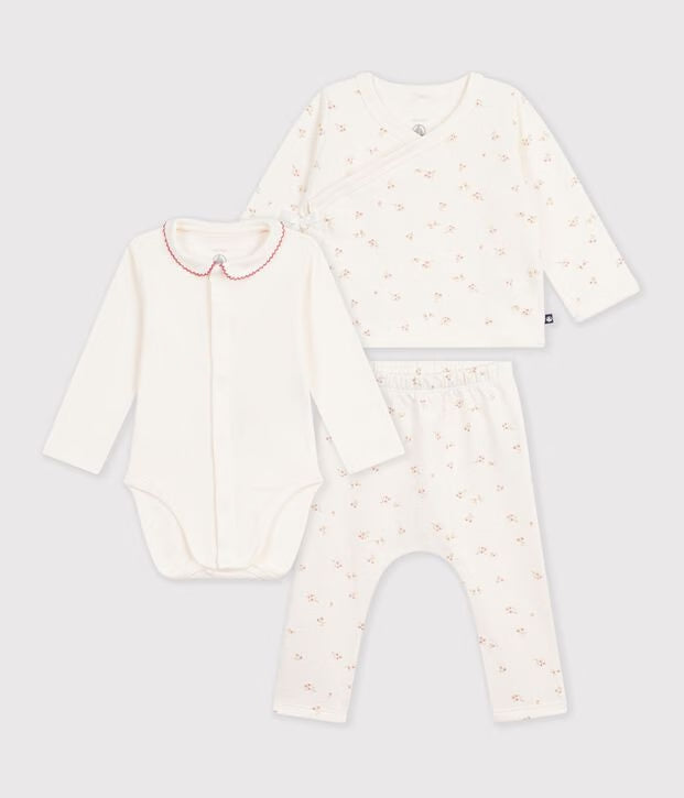 Set in cotone con colletto con stampa a fiori neonata