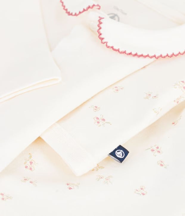 Set in cotone con colletto con stampa a fiori neonata