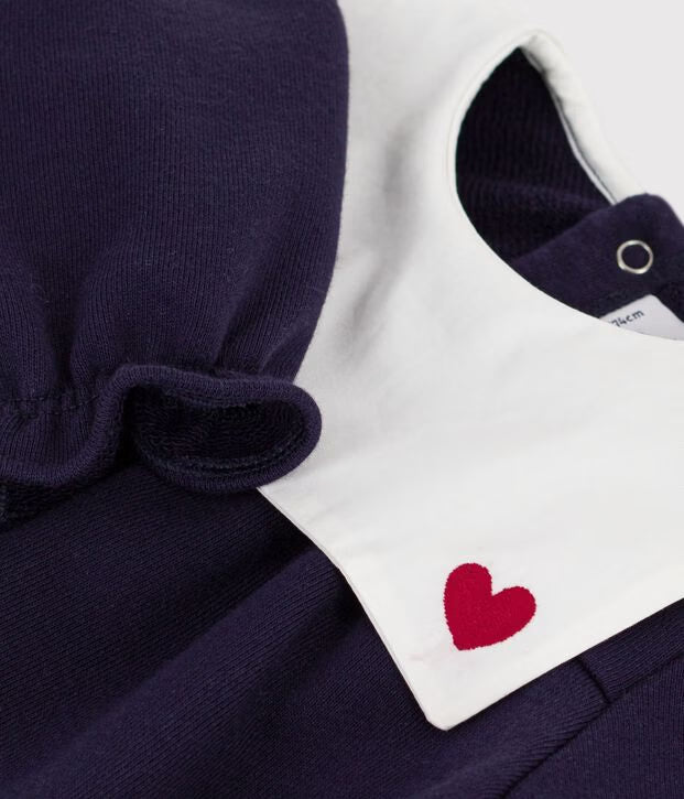 Tutina corta con colletto in cotone tinta unita neonato