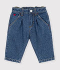 Pantaloni in denim tinta unita con cuore ricamato neonato
