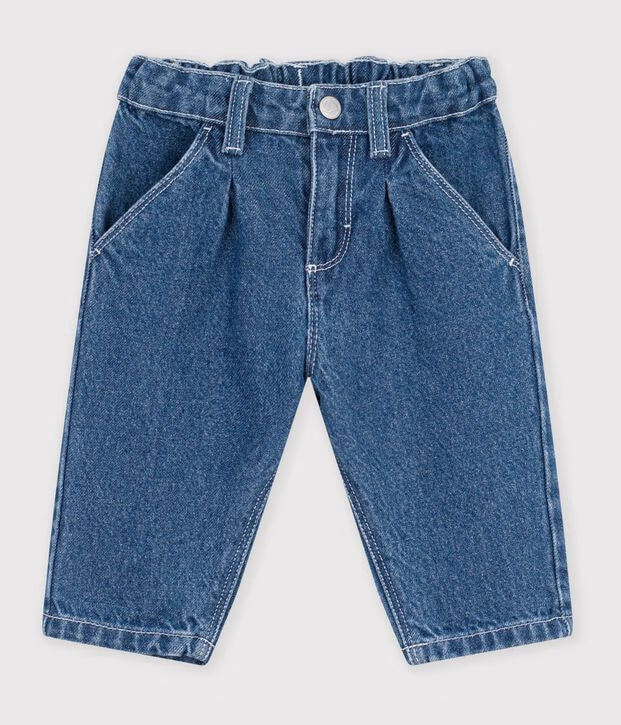 Pantaloni in denim tinta unita neonato