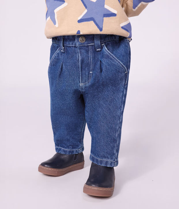 Pantaloni in denim tinta unita neonato