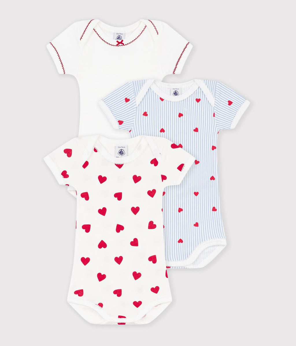 Set di body a maniche corte in cotone con stampa a cuori