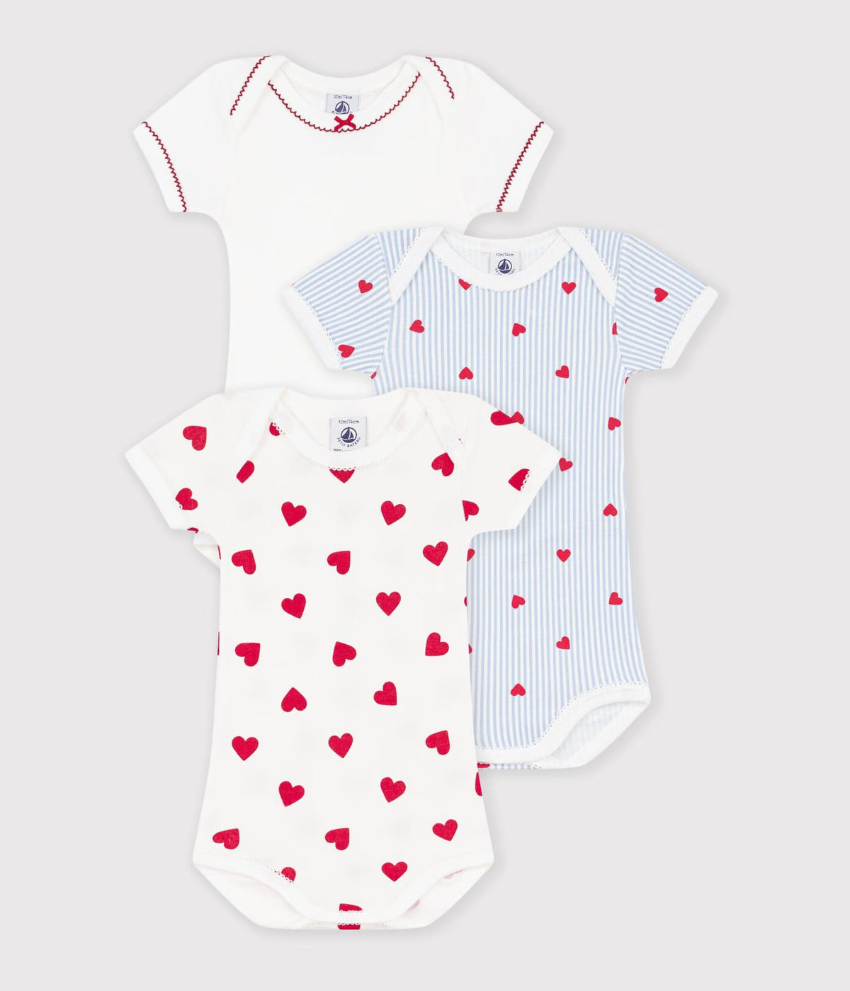 Set di body a maniche corte in cotone con stampa a cuori